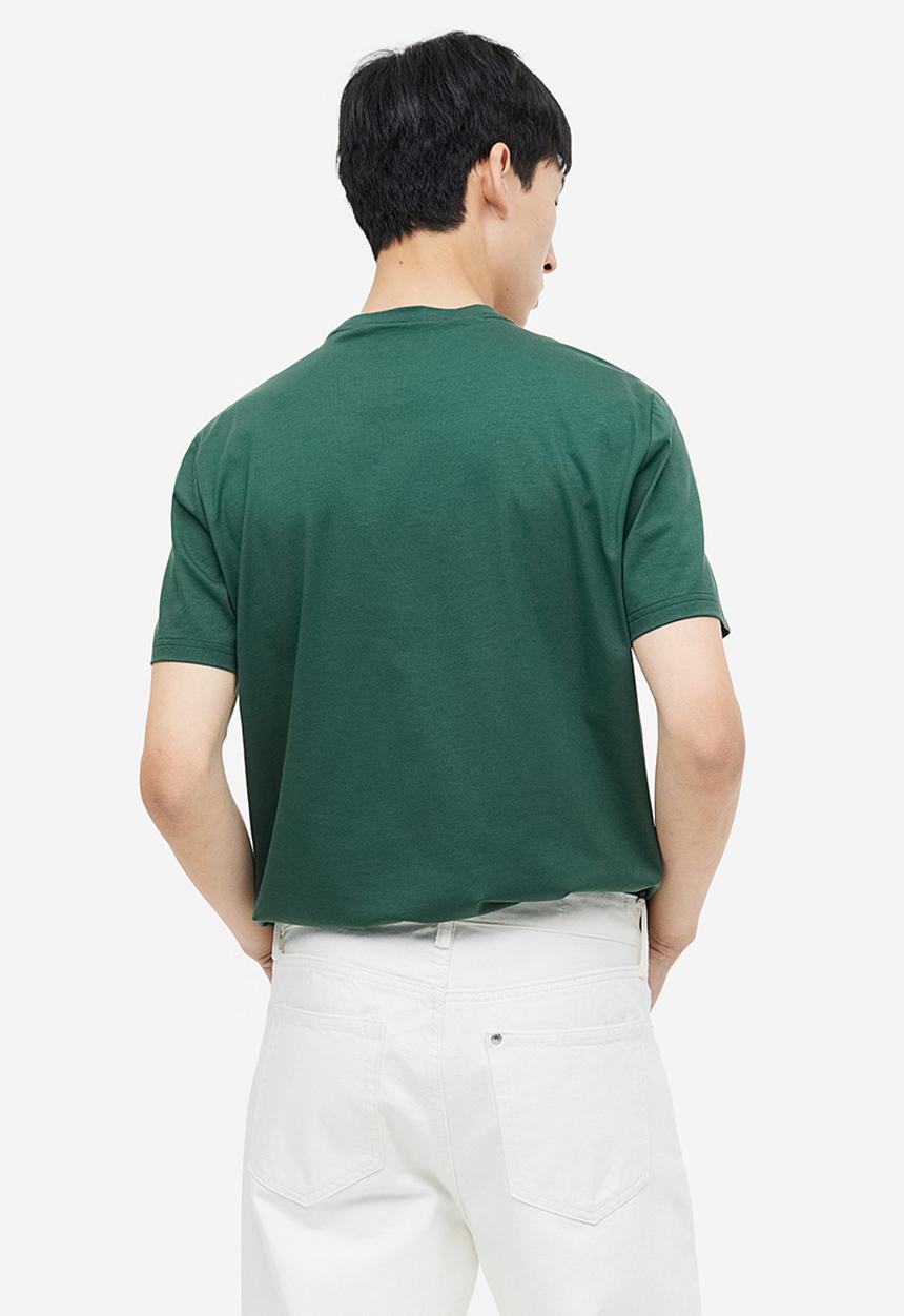H&M - Slim fit pima cotton t-shirt - dark green