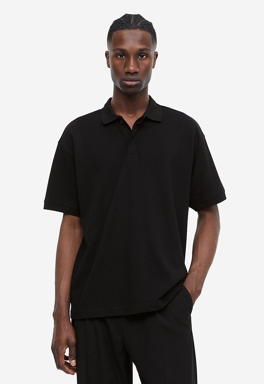 H&M - Relaxed fit piqué polo shirt - black