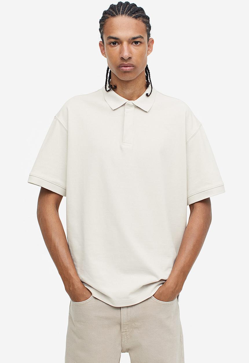 H&M - Relaxed fit piqué polo shirt - light beige 