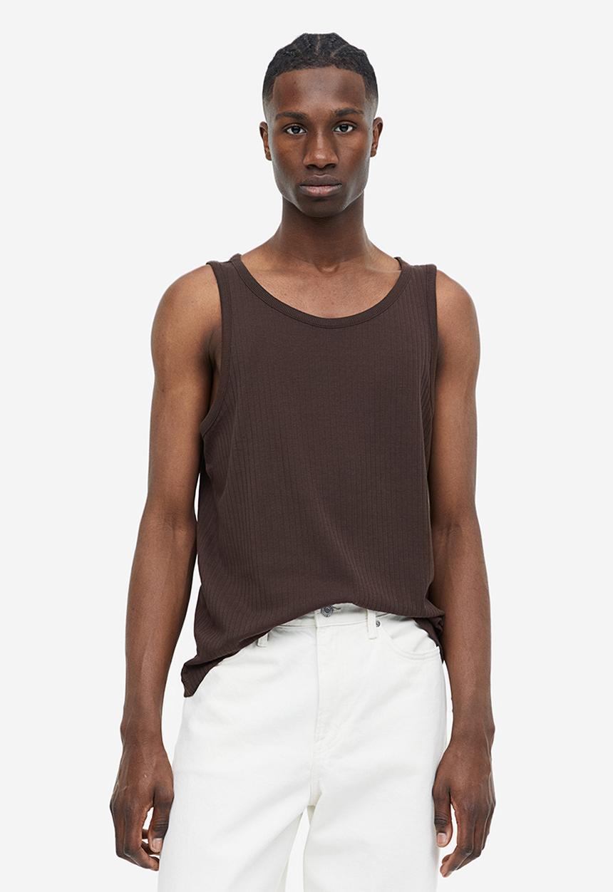 H&M - Slim fit ribbed vest top - dark brown