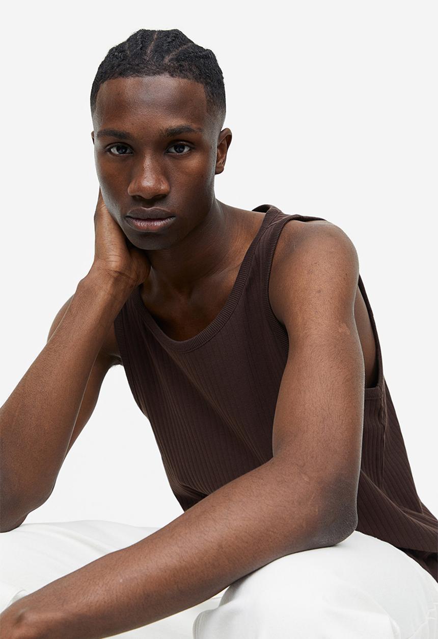 H&M - Slim fit ribbed vest top - dark brown