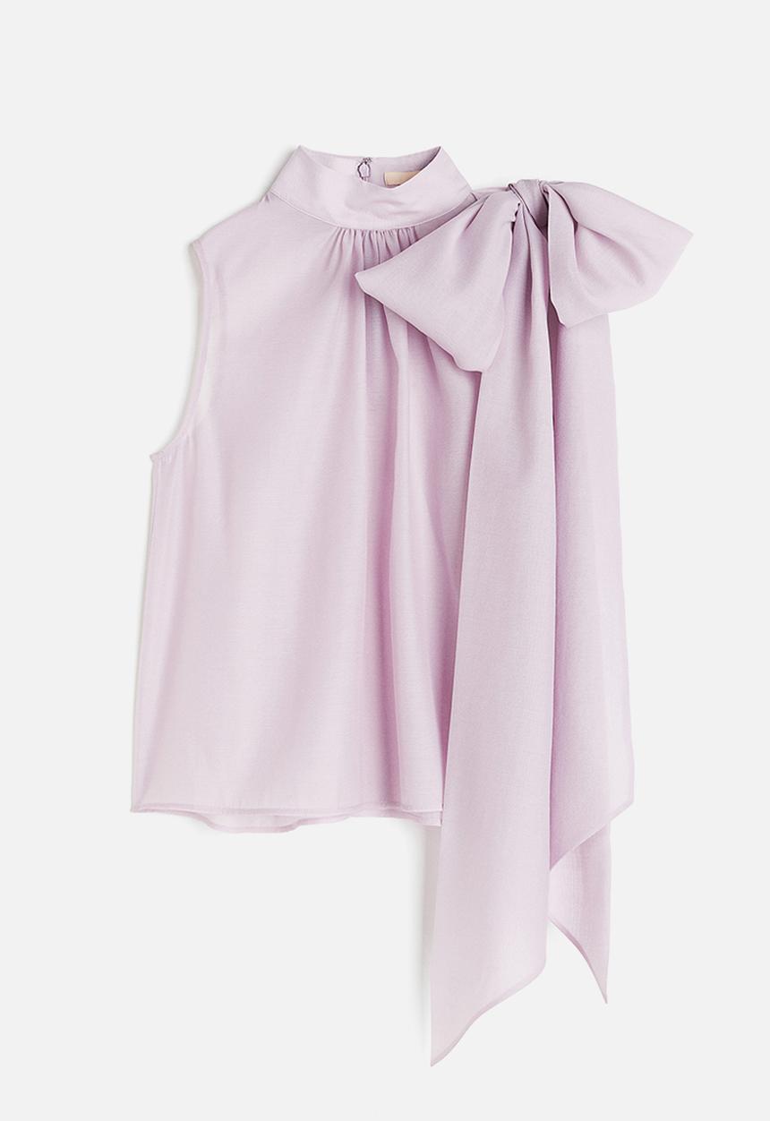 H&M - Bow-detail organza blouse - lilac 