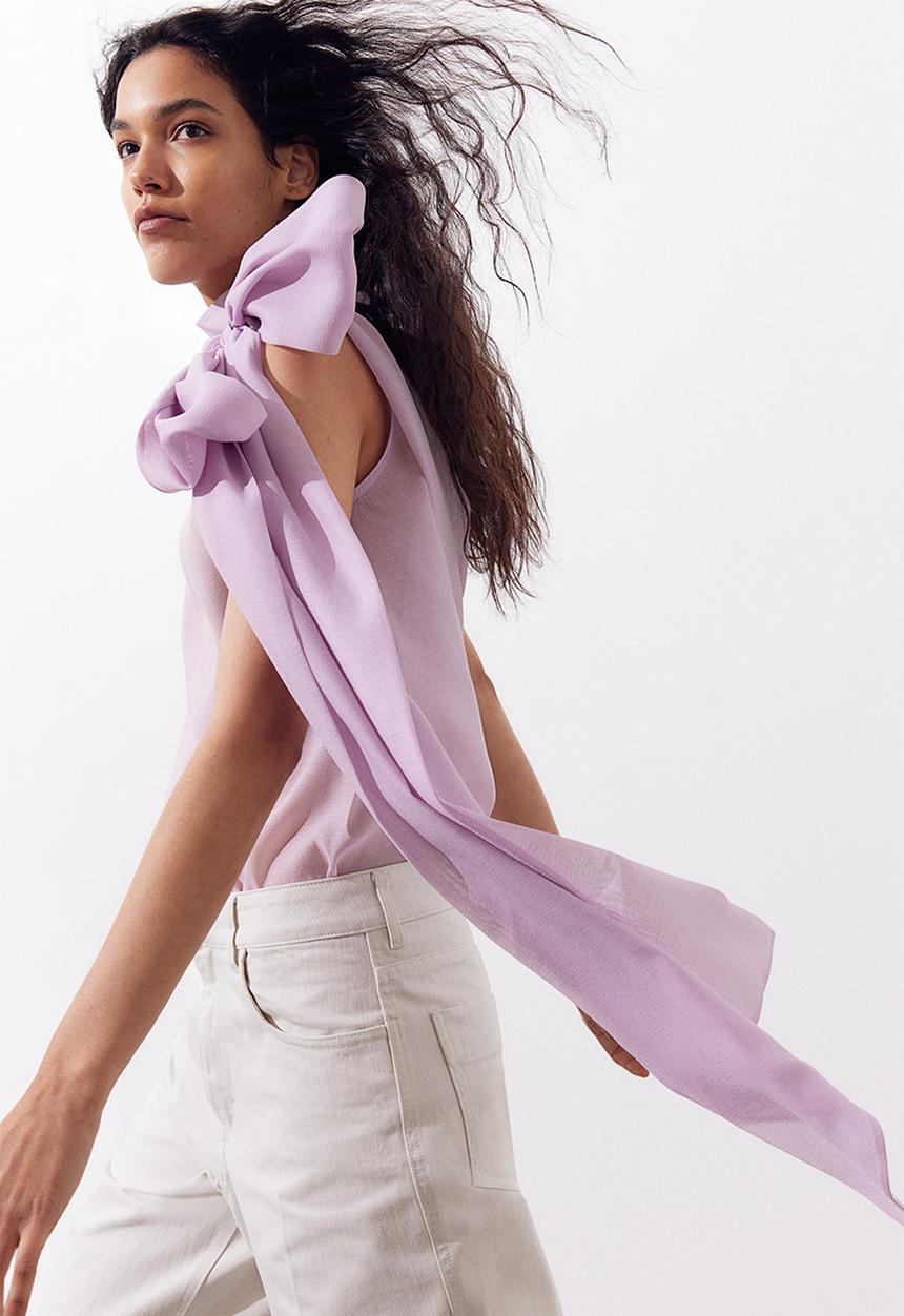 H&M - Bow-detail organza blouse - lilac 