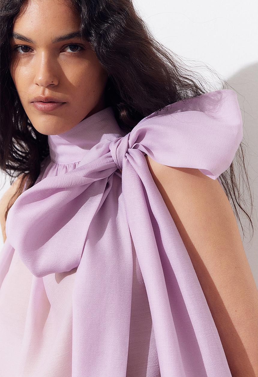 H&M - Bow-detail organza blouse - lilac 