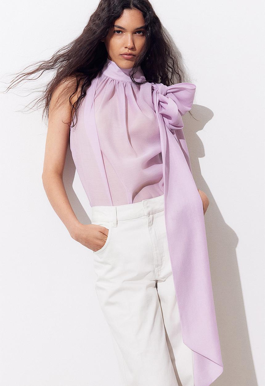 H&M - Bow-detail organza blouse - lilac 