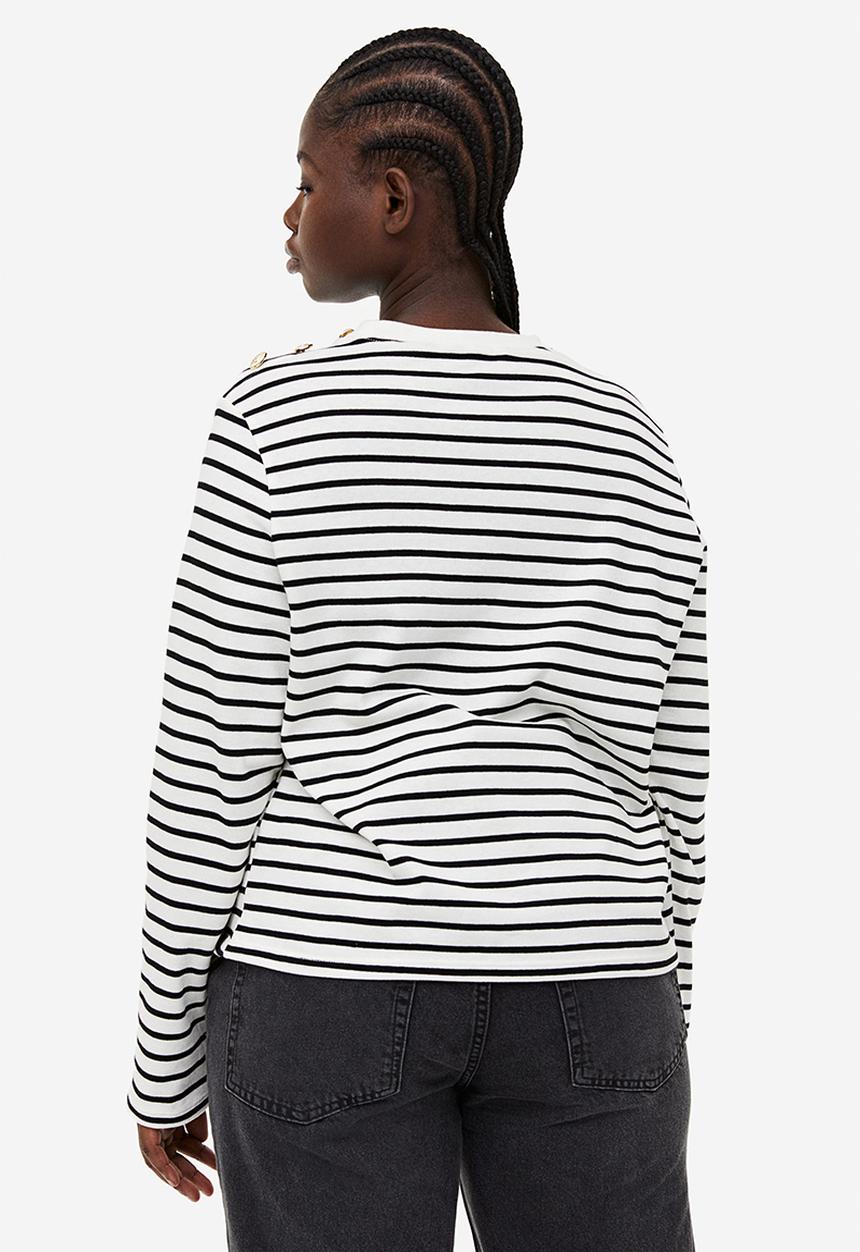 H&M - Button-detail top - cream striped