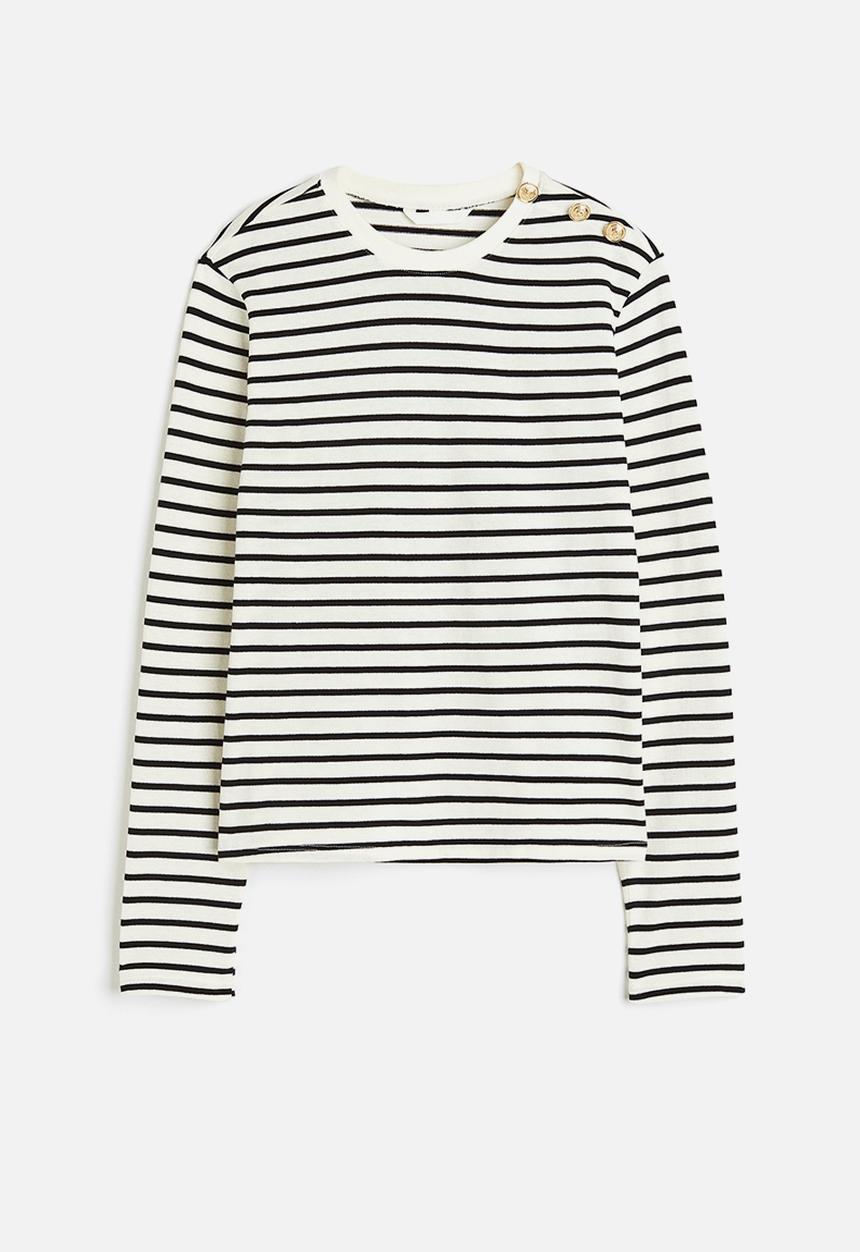 H&M - Button-detail top - cream striped