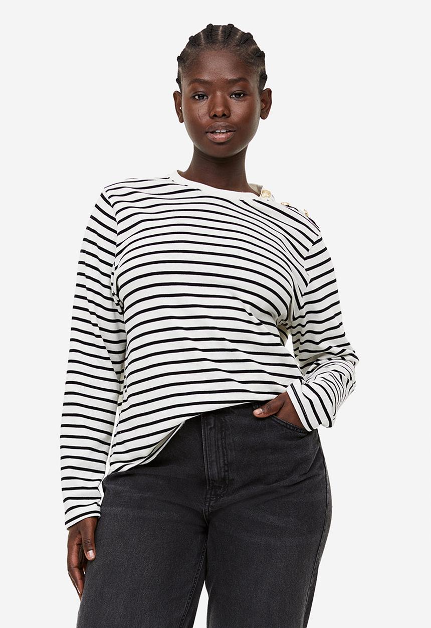 H&M - Button-detail top - cream striped