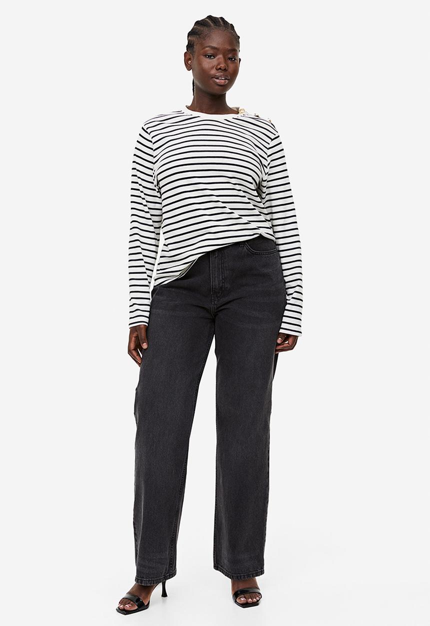 H&M - Button-detail top - cream striped