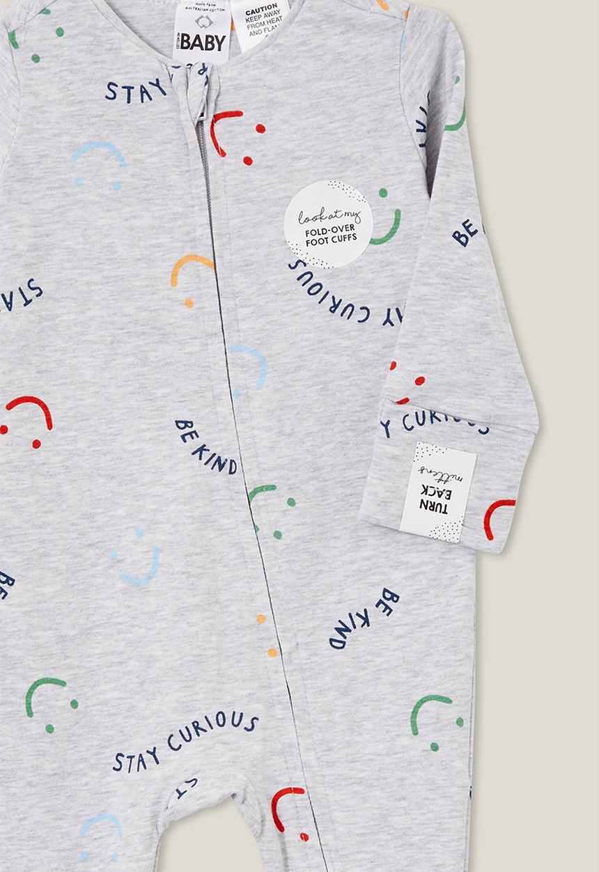 Cotton On - The long sleeve zip footless romper - cloud marle/curious & kind