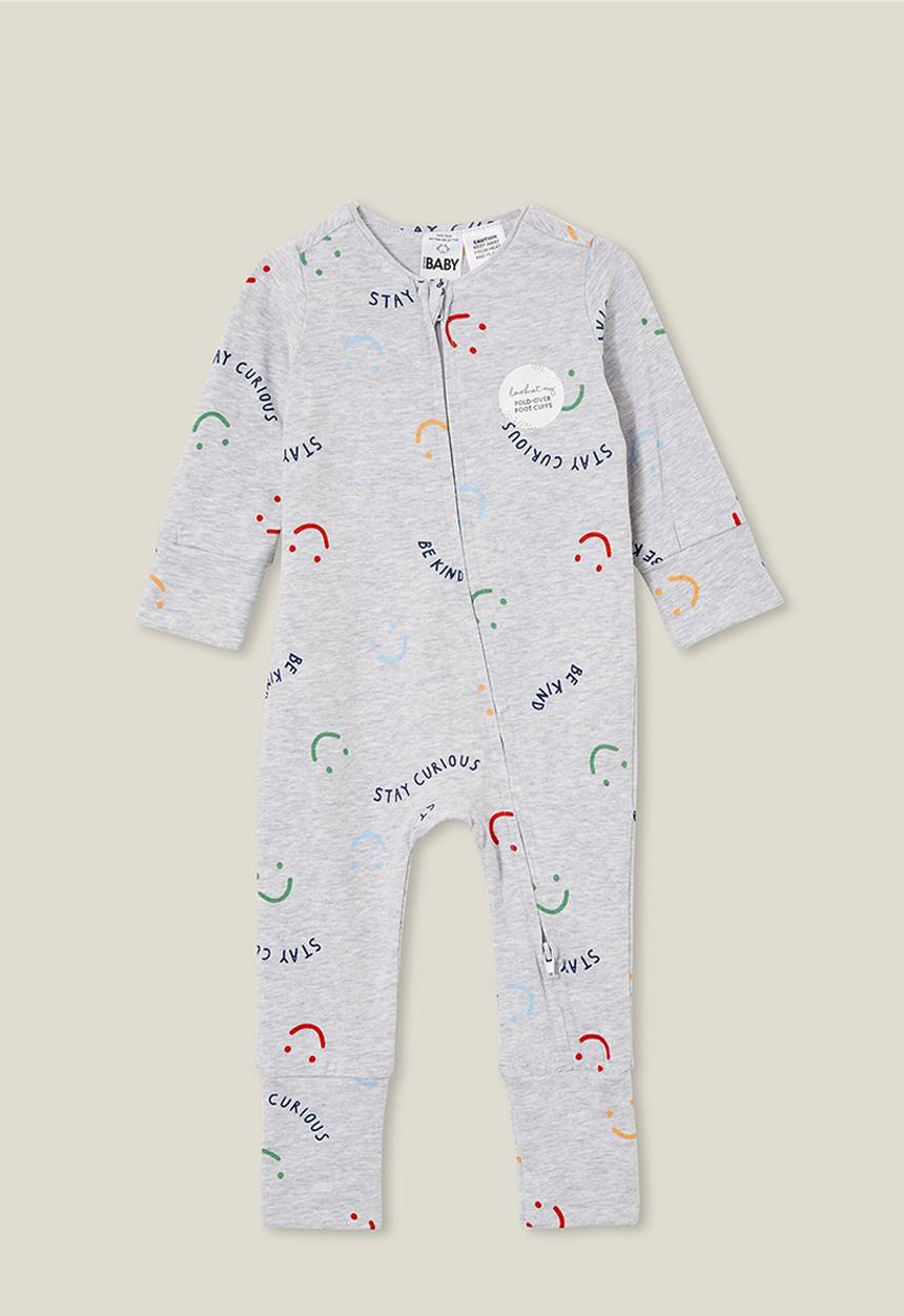 Cotton On - The long sleeve zip footless romper - cloud marle/curious & kind