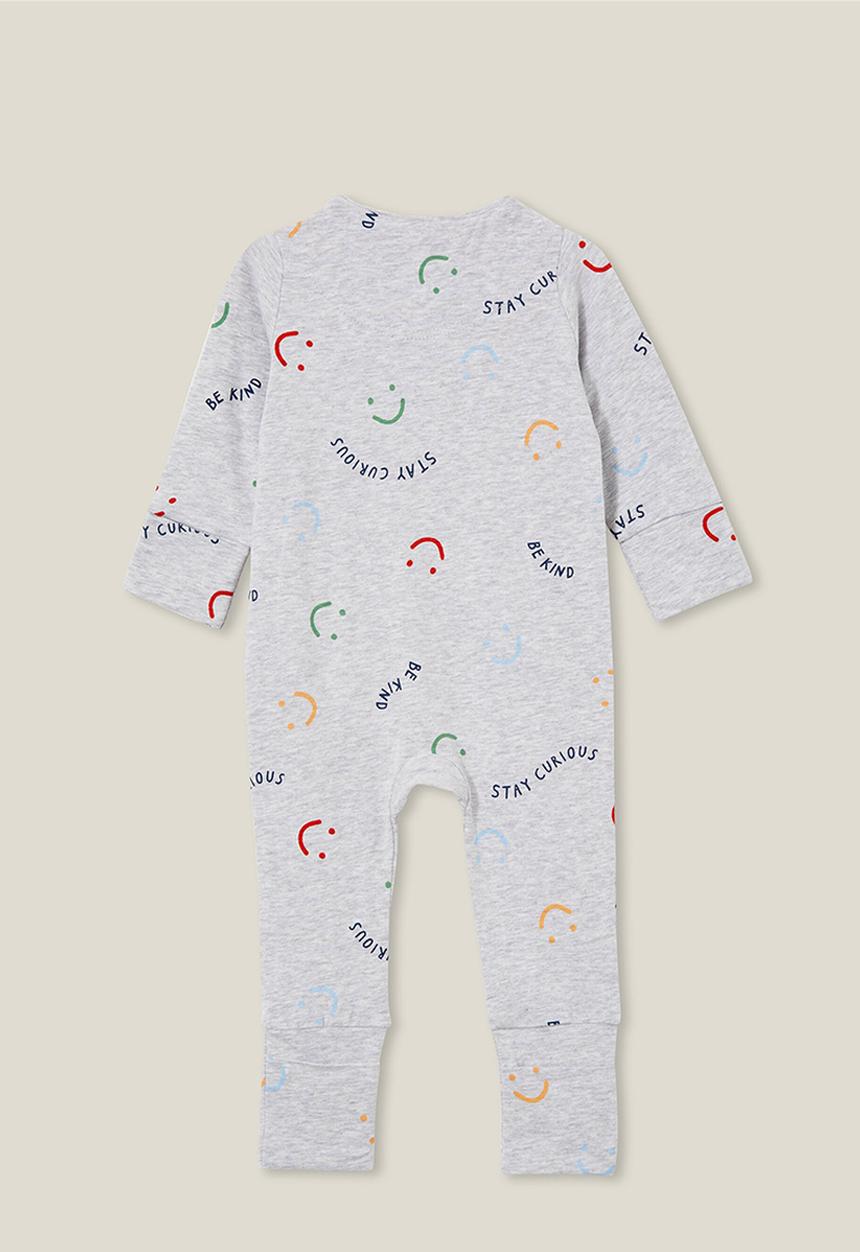 Cotton On - The long sleeve zip footless romper - cloud marle/curious & kind