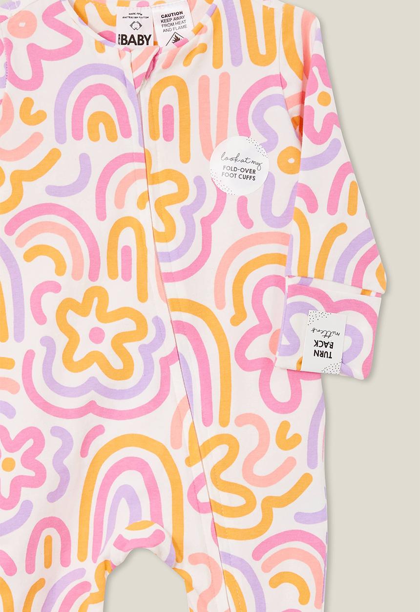 Cotton On - The long sleeve zip footless romper - vanilla/scribbly rainbows