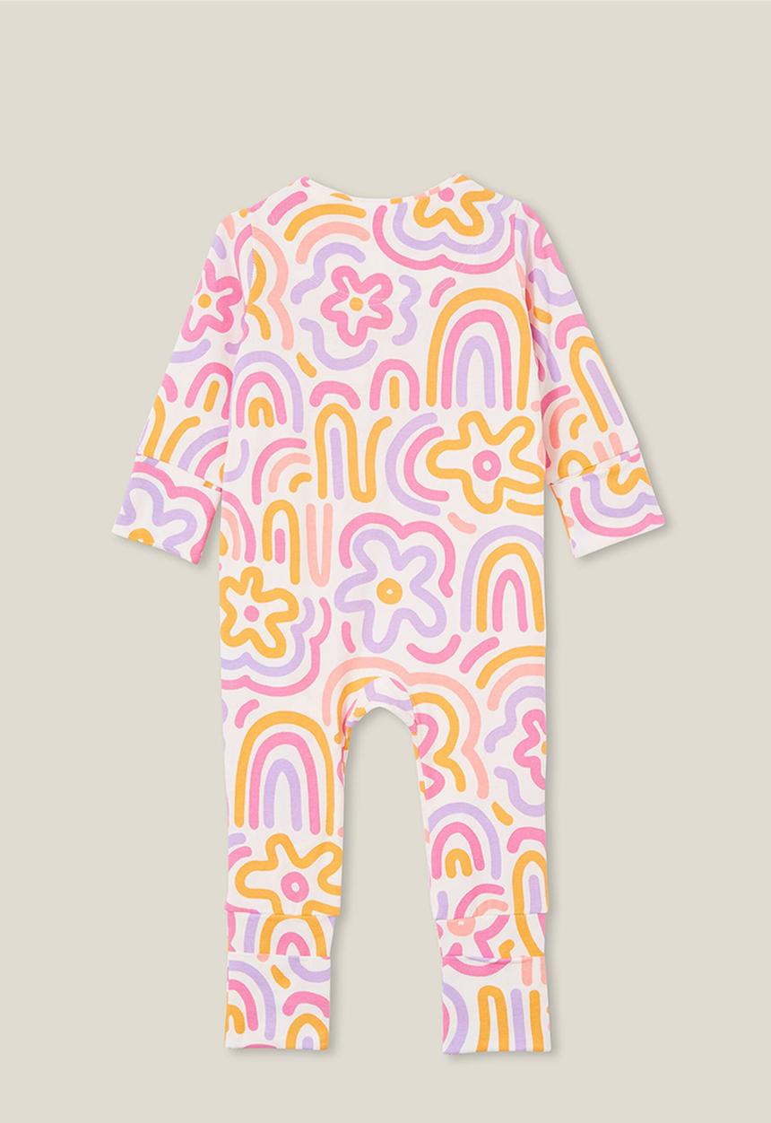 Cotton On - The long sleeve zip footless romper - vanilla/scribbly rainbows
