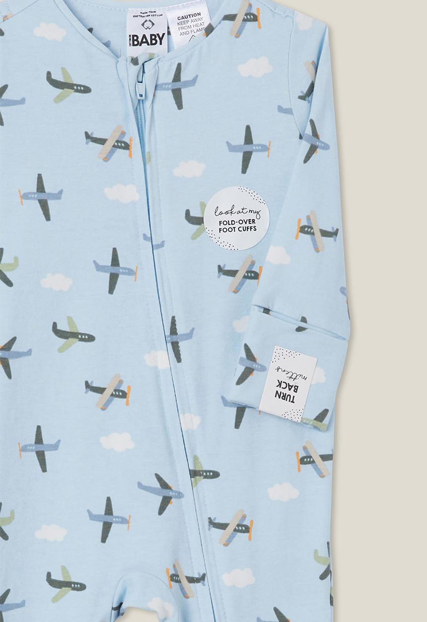 Cotton On - The long sleeve zip footless romper - frosty blue/fly with me