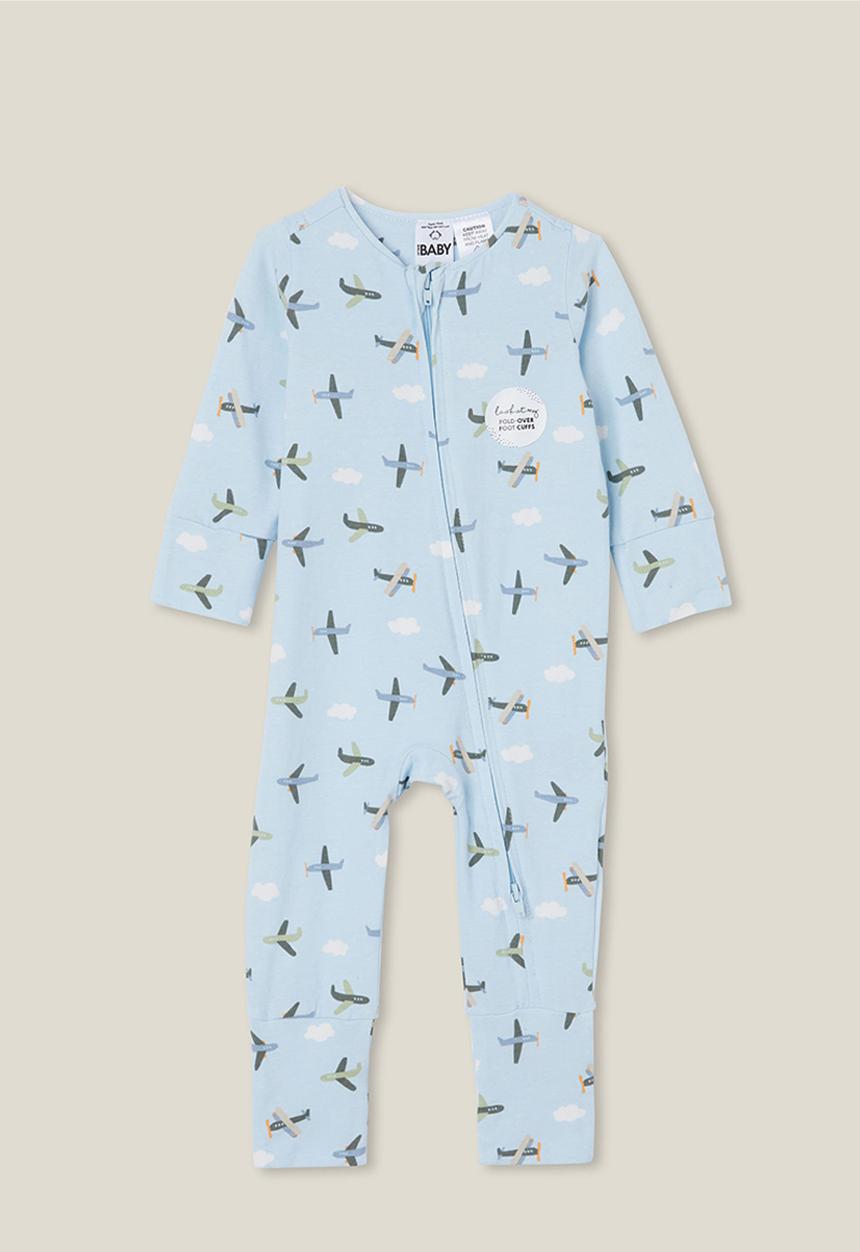 Cotton On - The long sleeve zip footless romper - frosty blue/fly with me