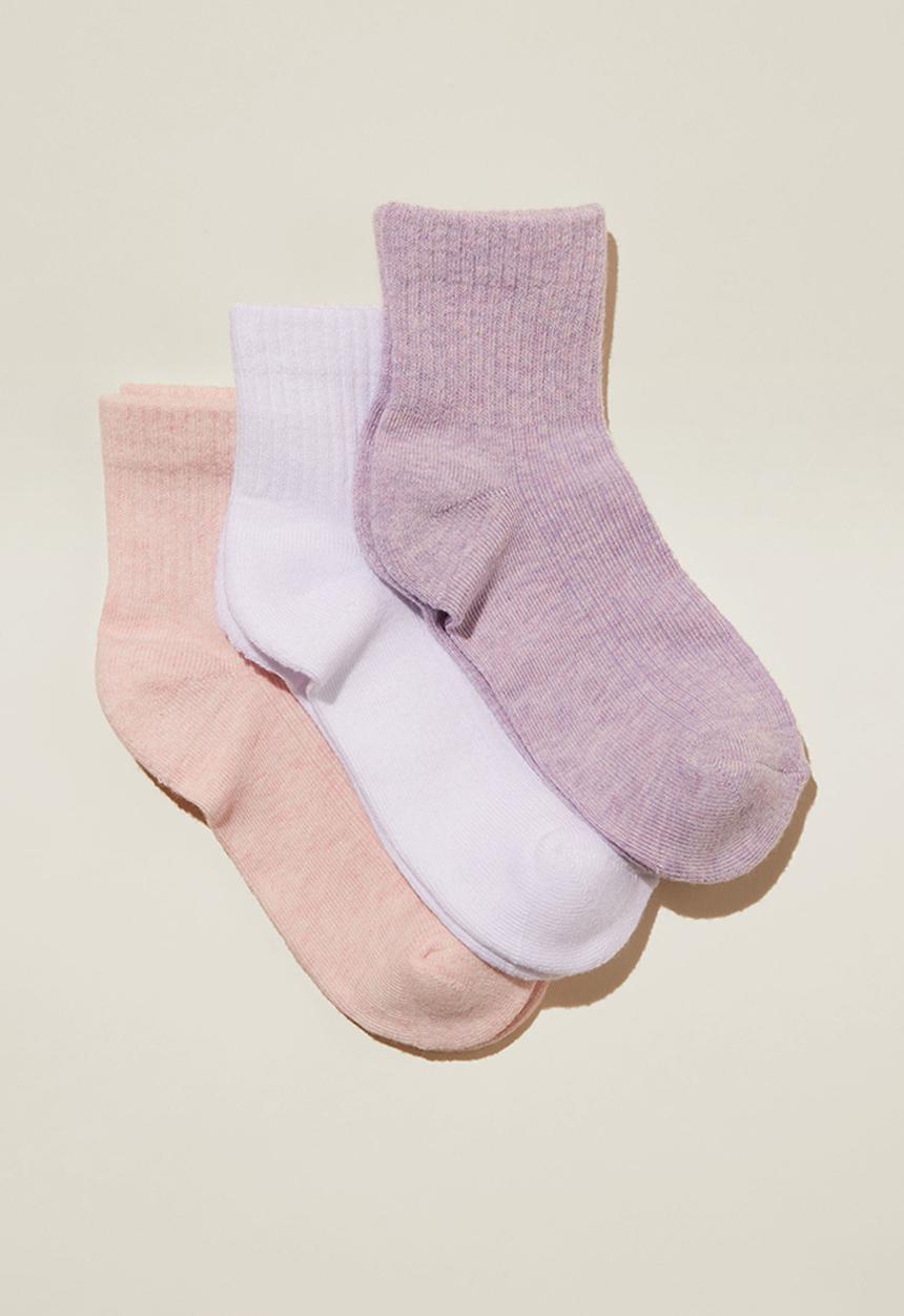 Cotton On - Kids 3pk mid crew socks - white/lilac drop marle/blush marle