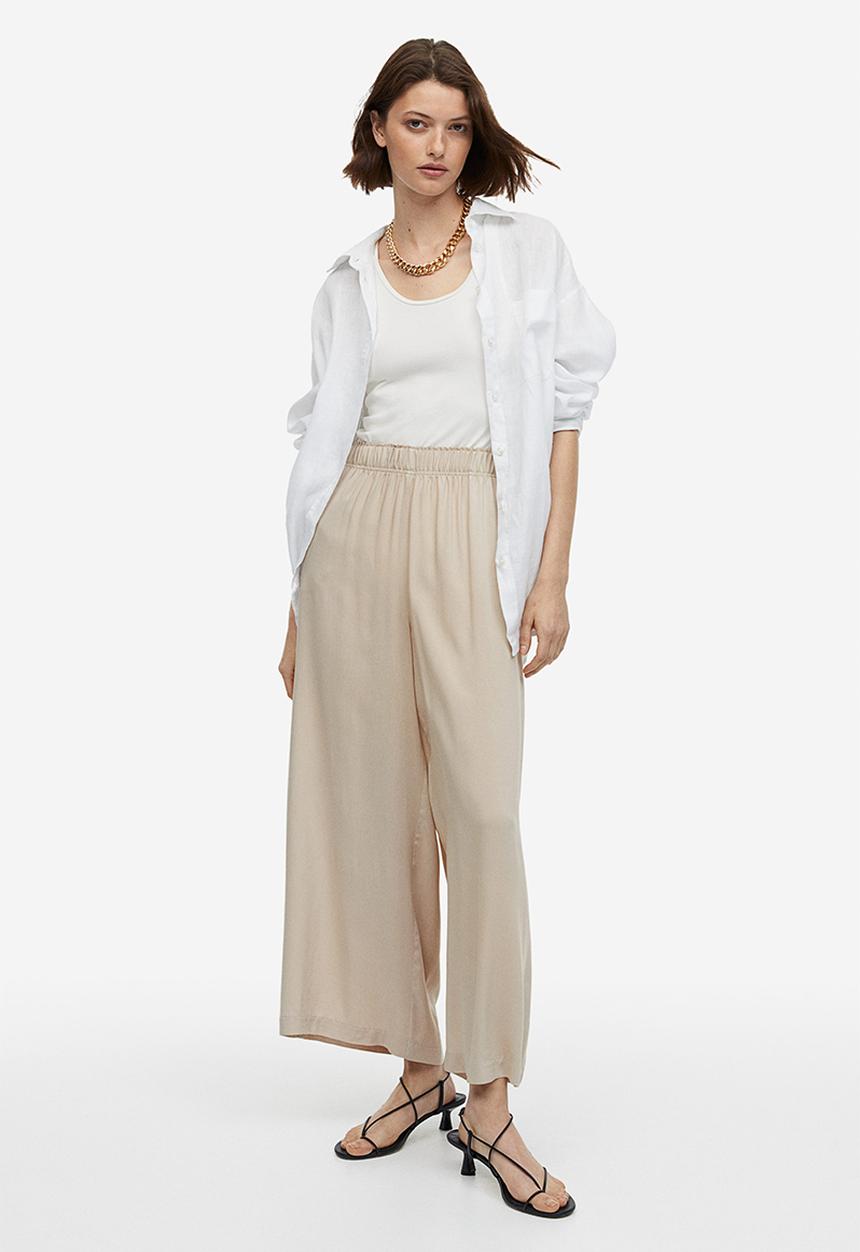 H&M - Cropped pull-on trousers - light beige