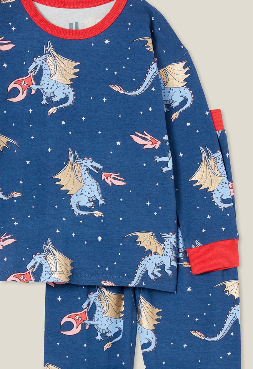 Cotton On - Ace long sleeve pyjama set - petty blue/dragons