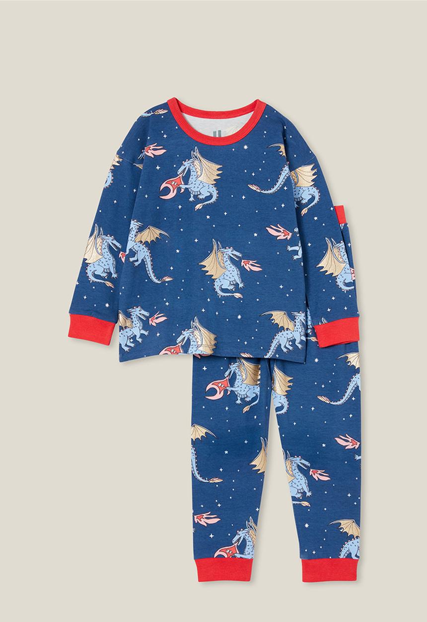 Cotton On - Ace long sleeve pyjama set - petty blue/dragons