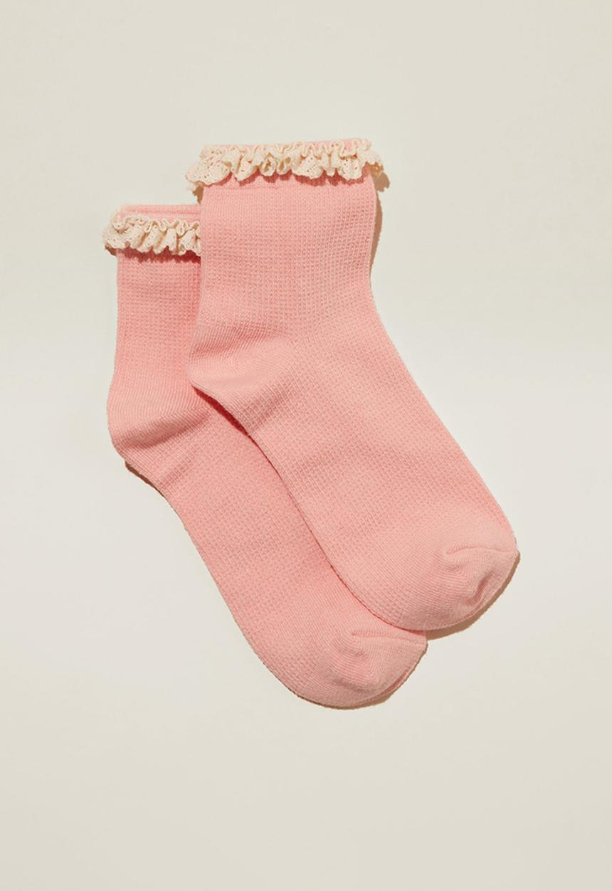 Cotton On - Single pack mid crew sock - coral dreams/crochet