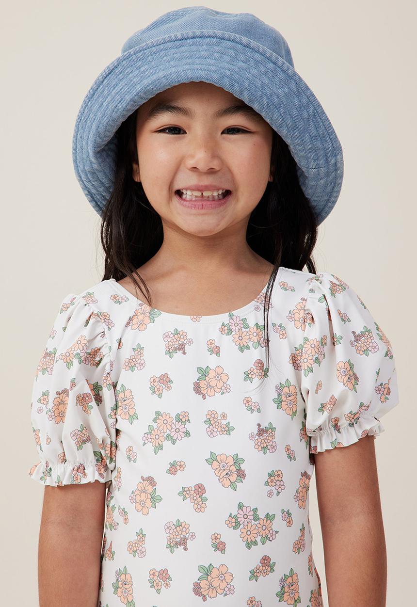 Cotton On - Charlie printed bucket hat - mid wash chambray