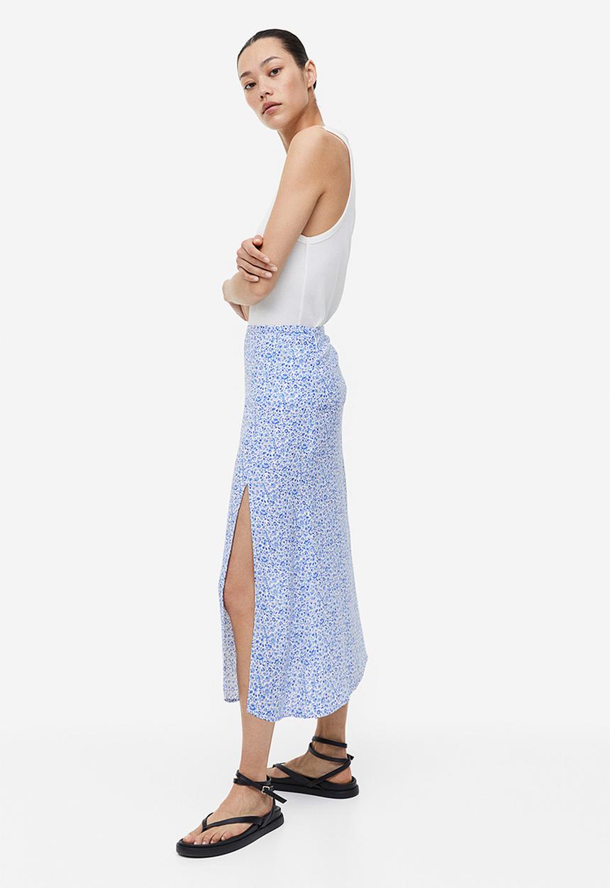 H&M - Crêpe skirt - white blue floral