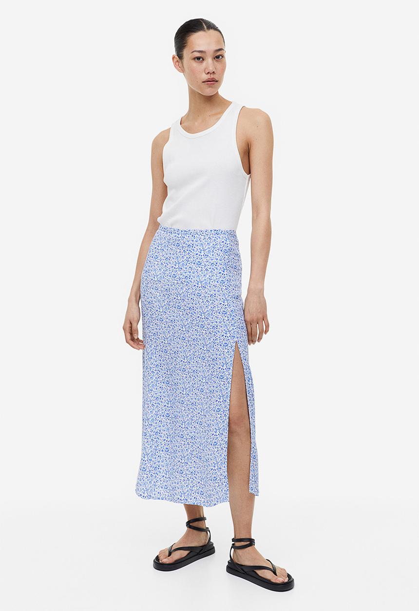 H&M - Crêpe skirt - white blue floral