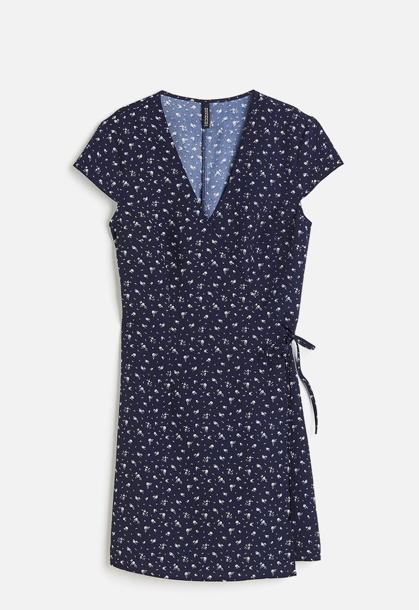 H&M - Crêpe wrap dress - navy blue floral