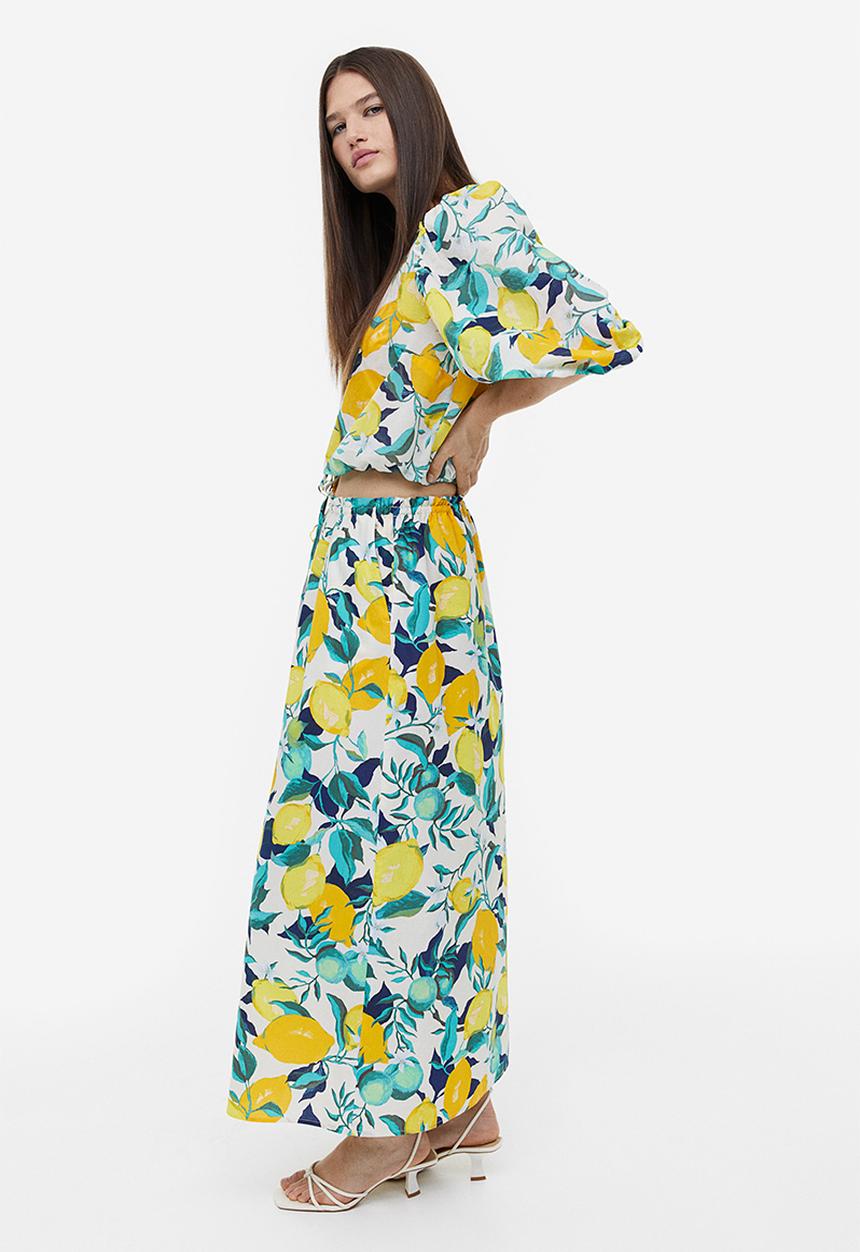 H&M - Flared skirt - white/lemons