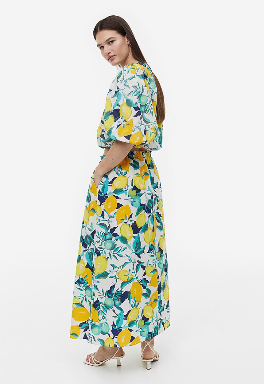 H&M - Flared skirt - white/lemons