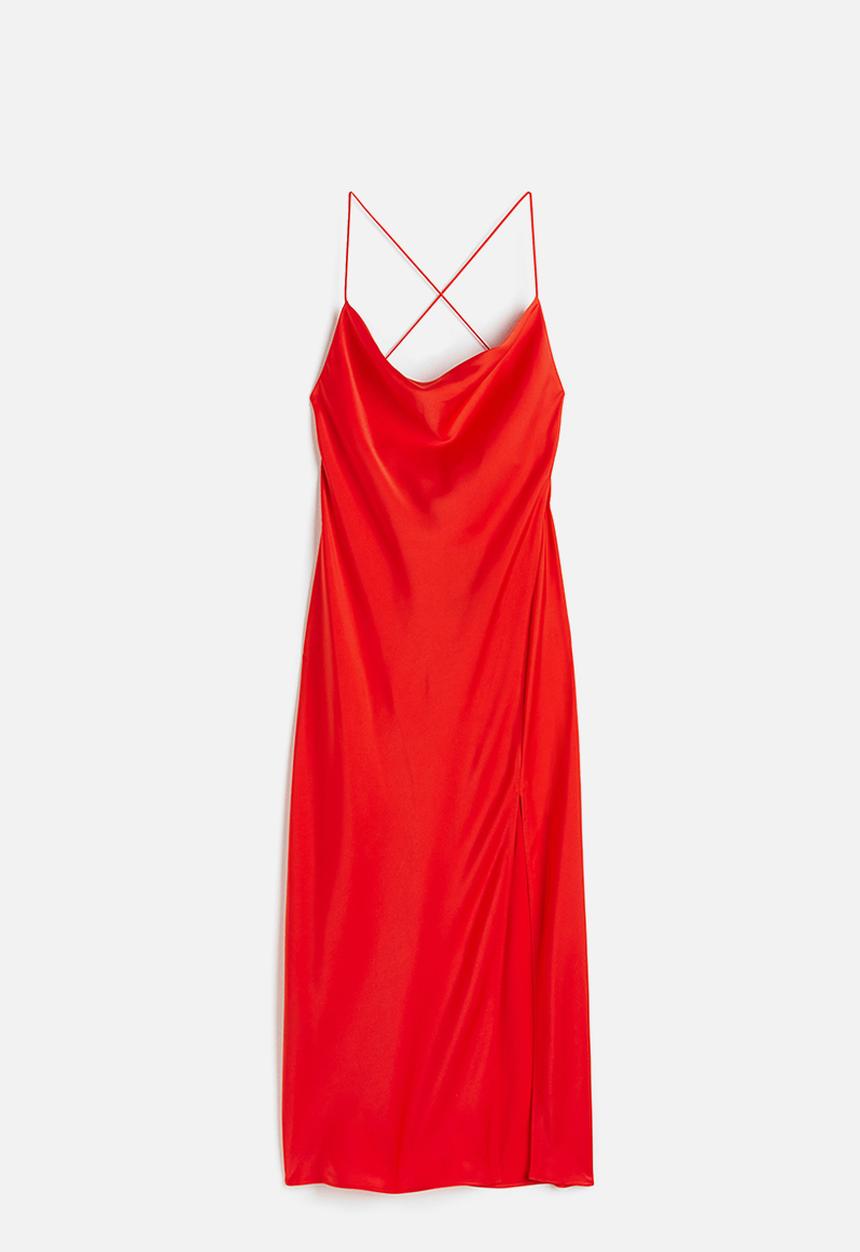 H&M - Cowl-neck satin dress - red