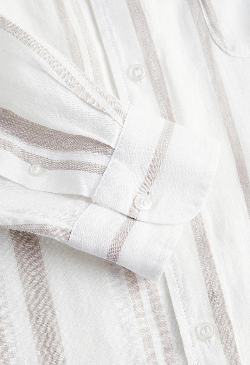 H&M - Oversized linen shirt - white & beige striped 