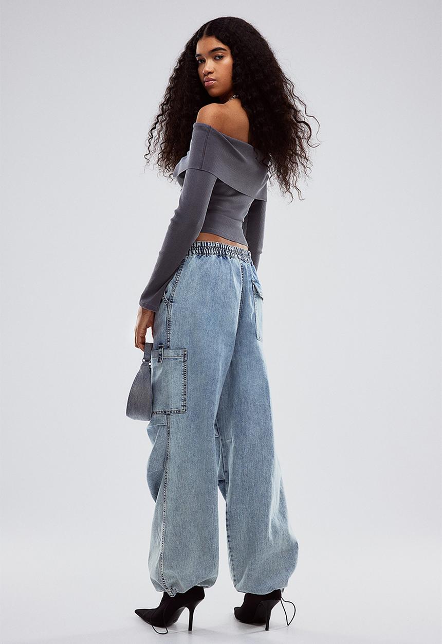 H&M - Denim parachute trousers - pale denim blue
