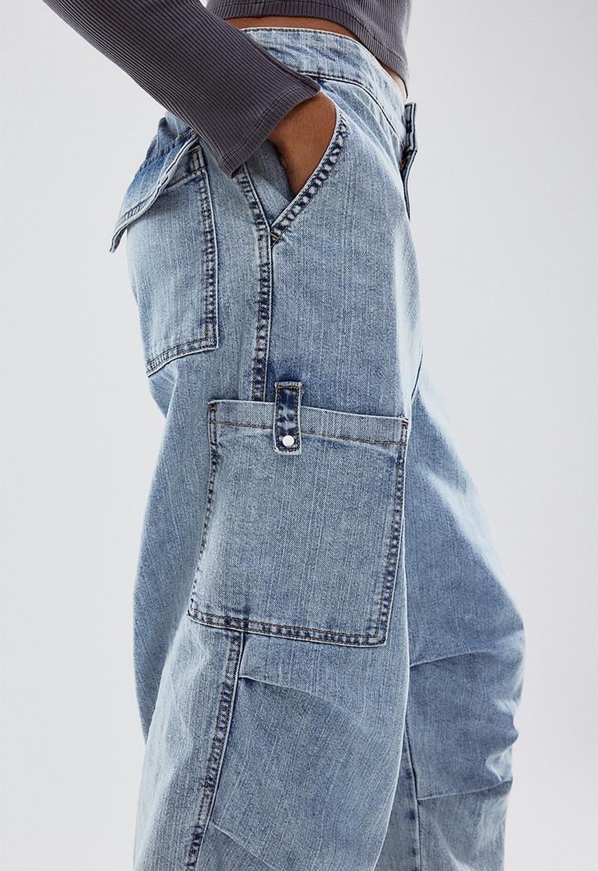 H&M - Denim parachute trousers - pale denim blue
