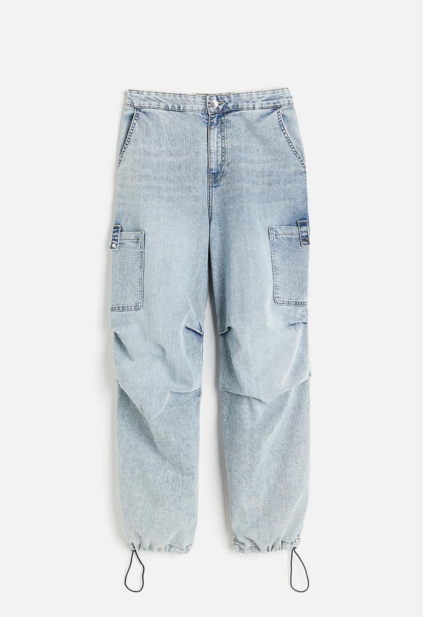 H&M - Denim parachute trousers - pale denim blue