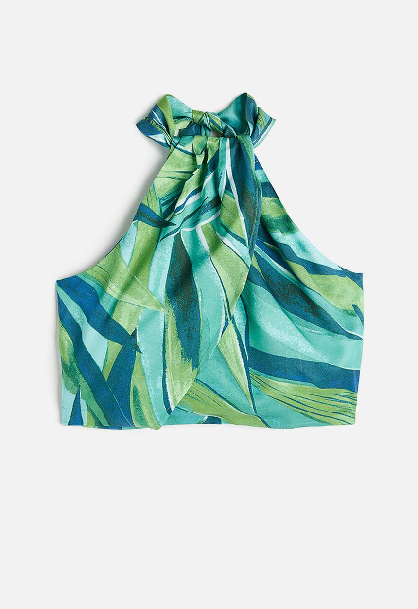 H&M - Draped halterneck top - turquoise patterned