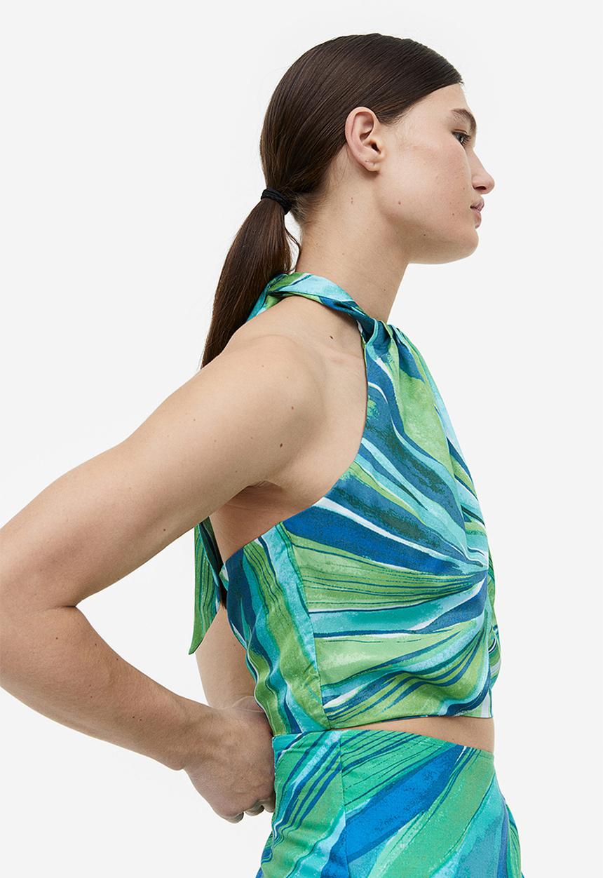 H&M - Draped halterneck top - turquoise patterned
