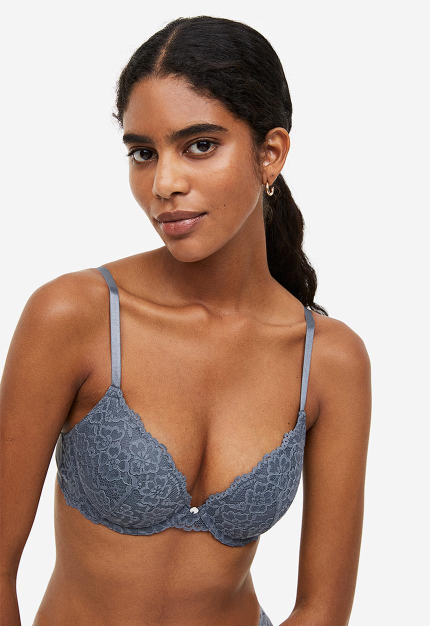 H&M - Lace push-up bra - pigeon blue