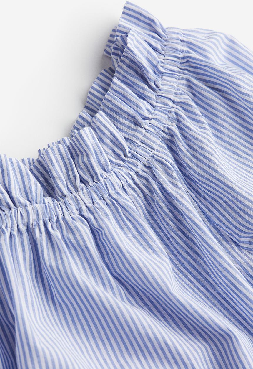 H&M - Frill-trimmed off-the-shoulder top - blue/striped