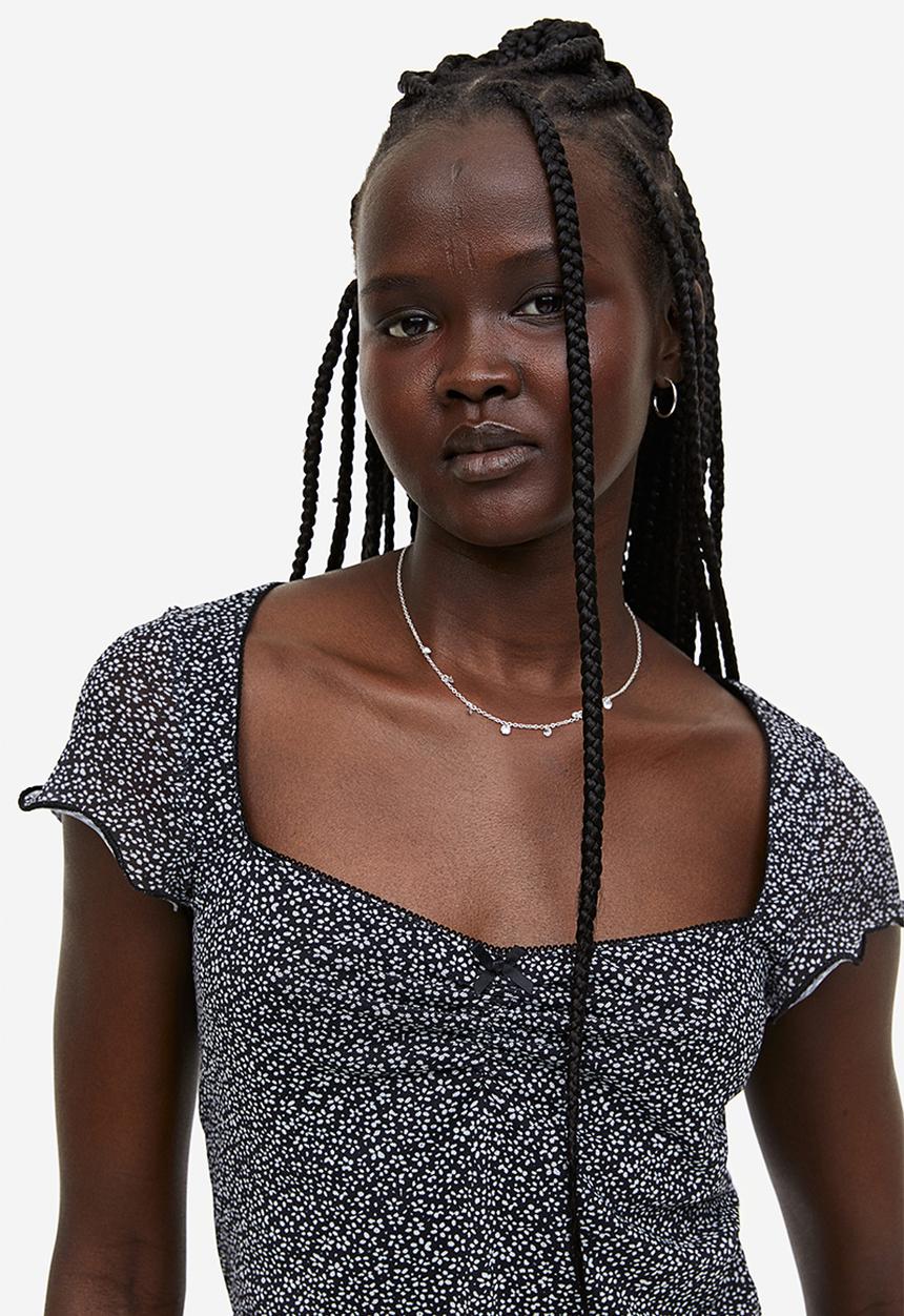 H&M - Cropped mesh top - black floral