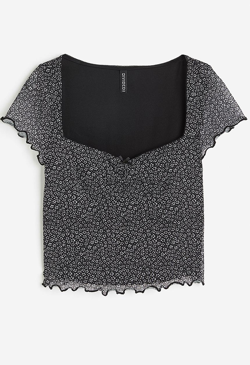 H&M - Cropped mesh top - black floral