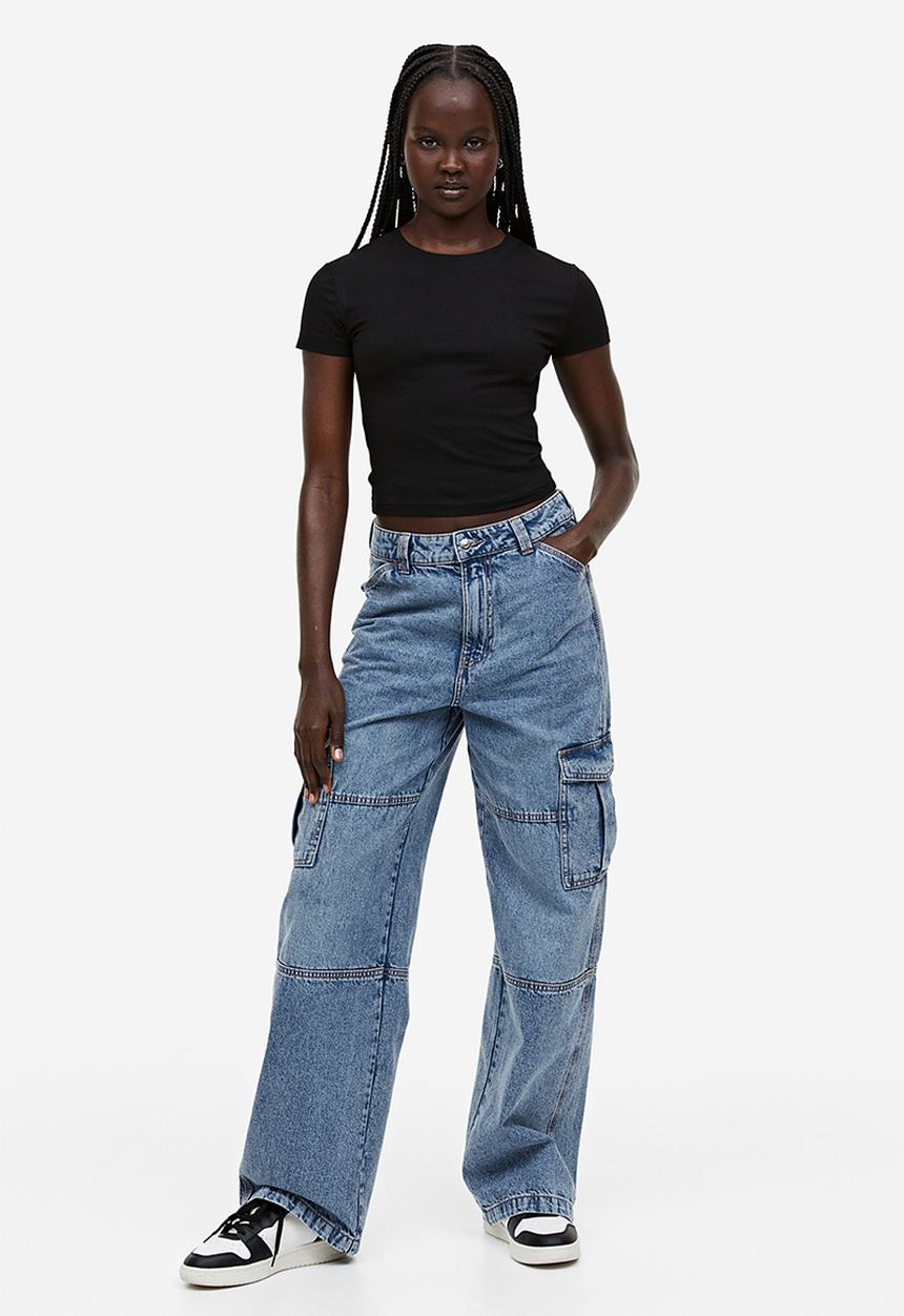 H&M - Denim cargo trousers - denim blue