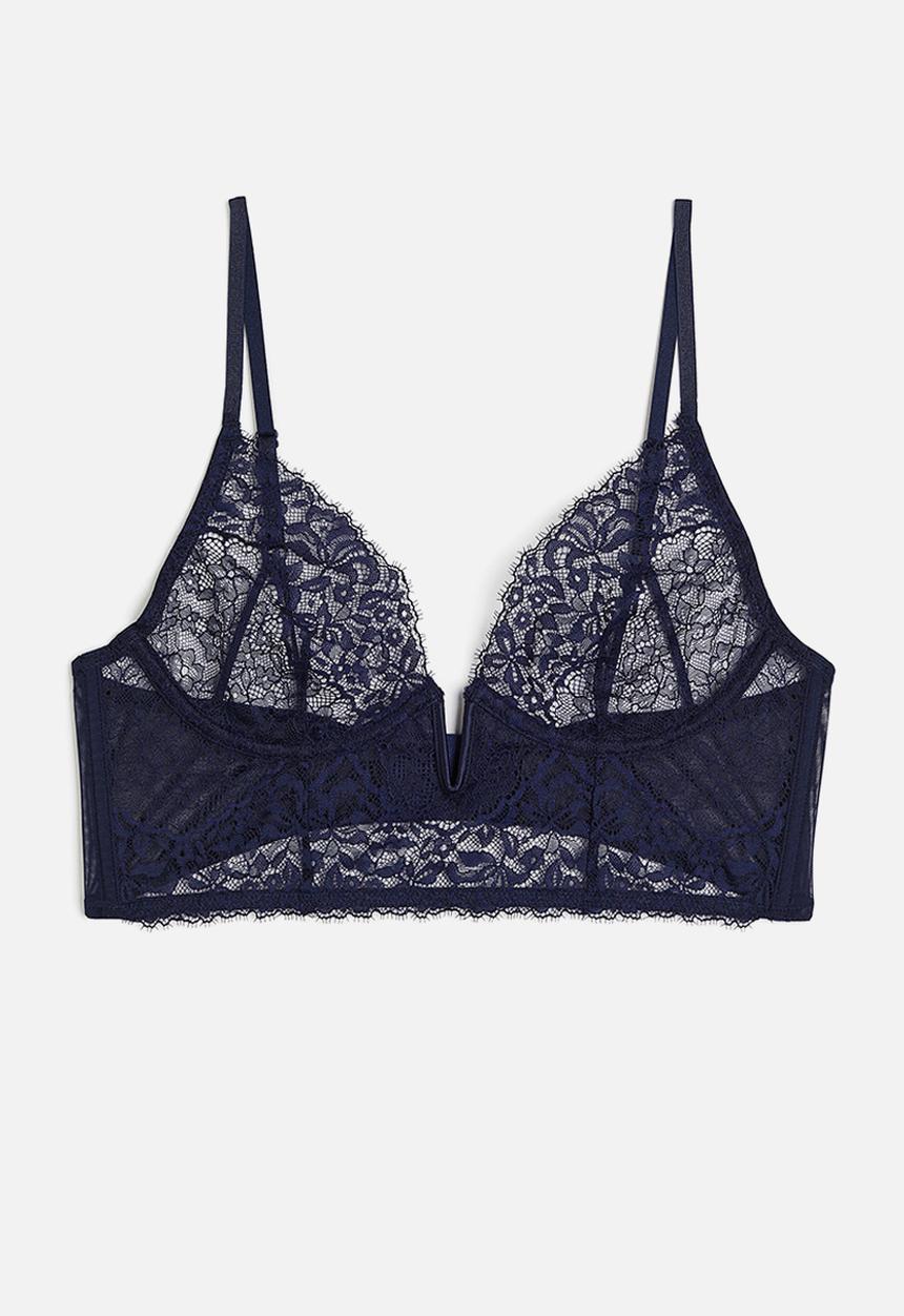 H&M - Non-padded lace bustier - navy blue