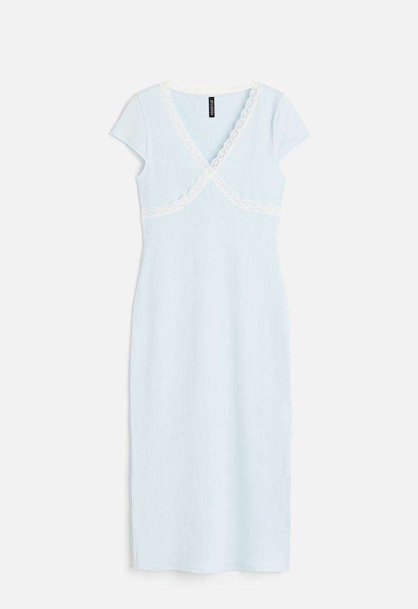 H&M - Lace-trimmed ribbed dress - light blue
