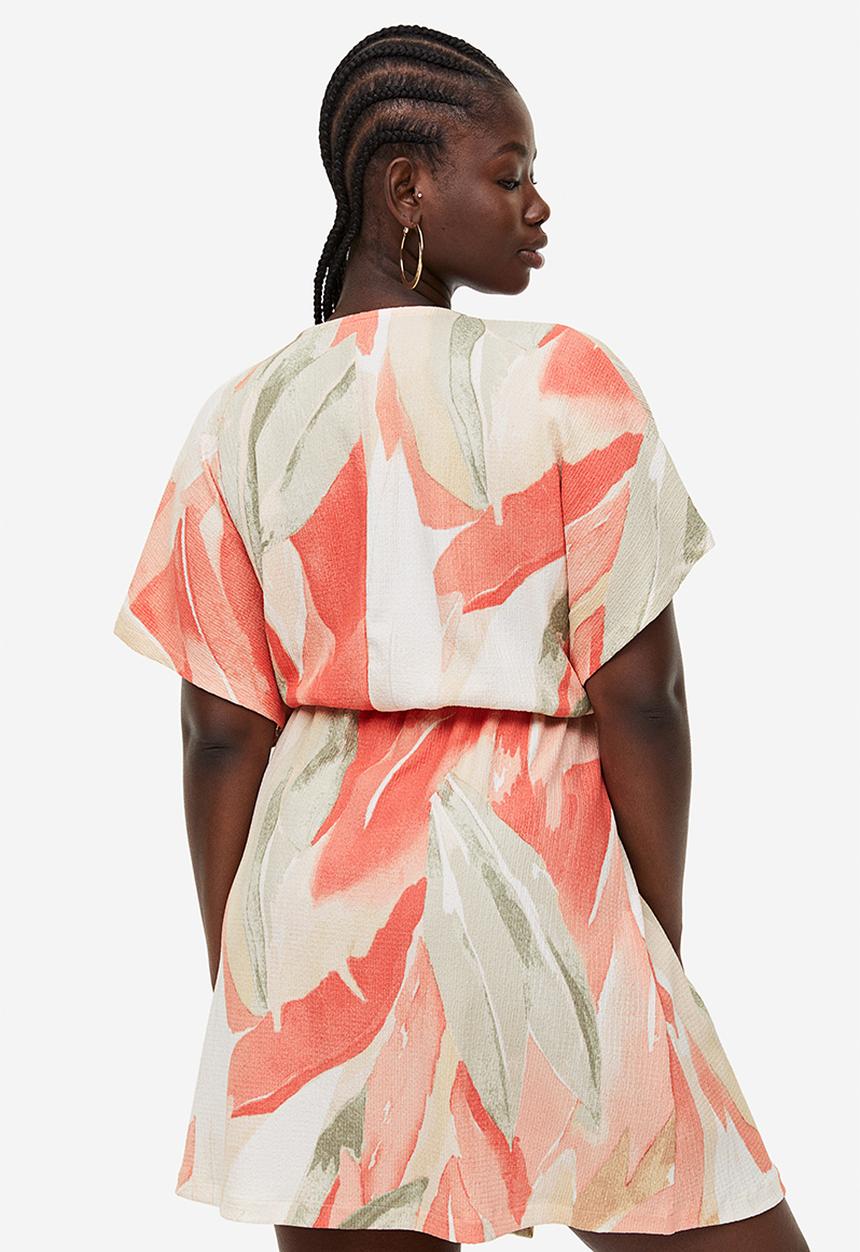 H&M - Crinkled wrap dress - coral patterned