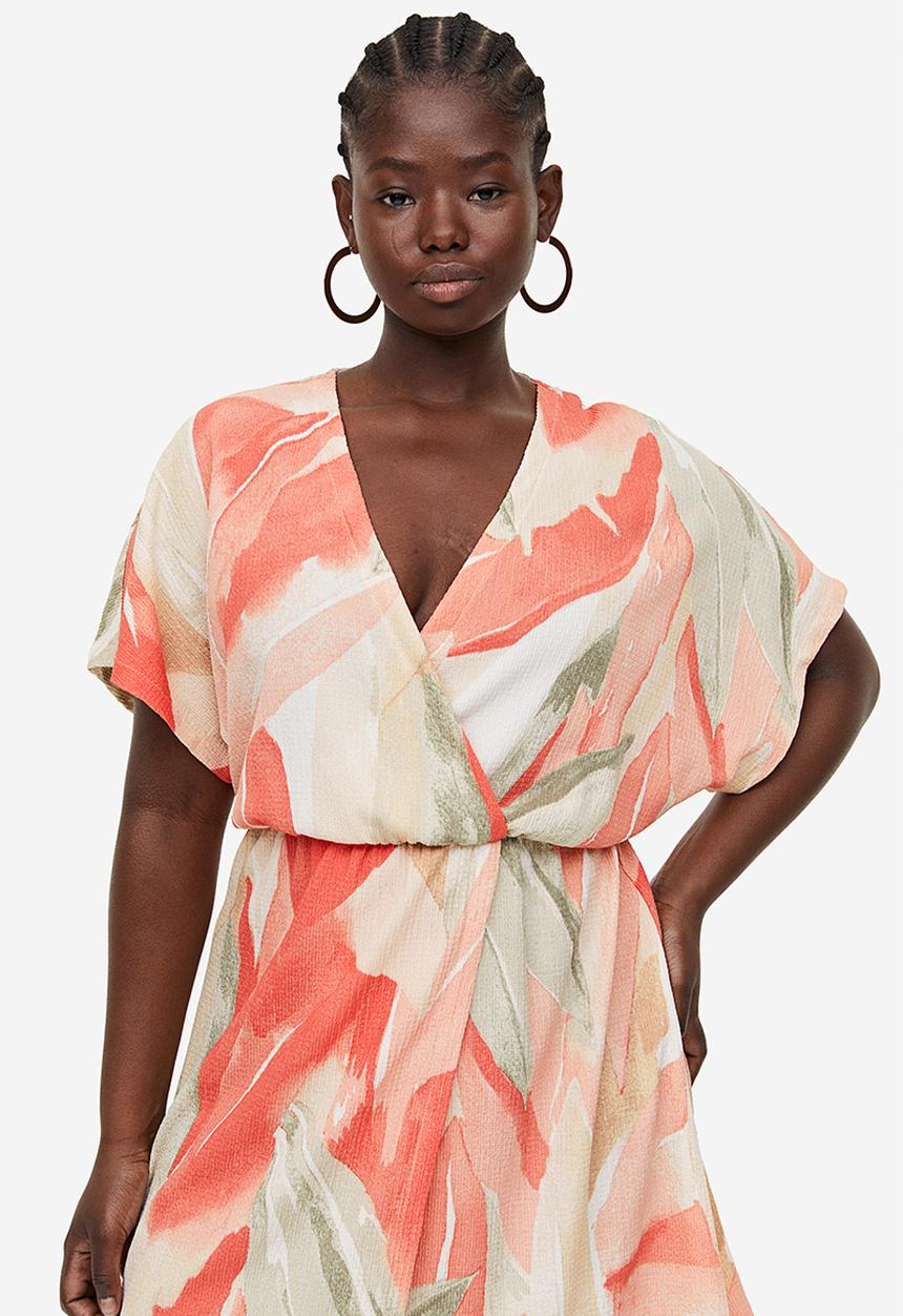 H&M - Crinkled wrap dress - coral patterned