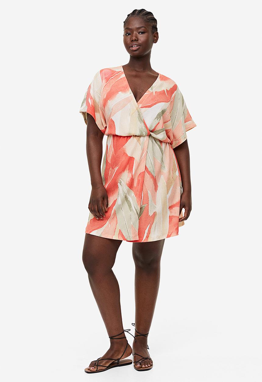 H&M - Crinkled wrap dress - coral patterned