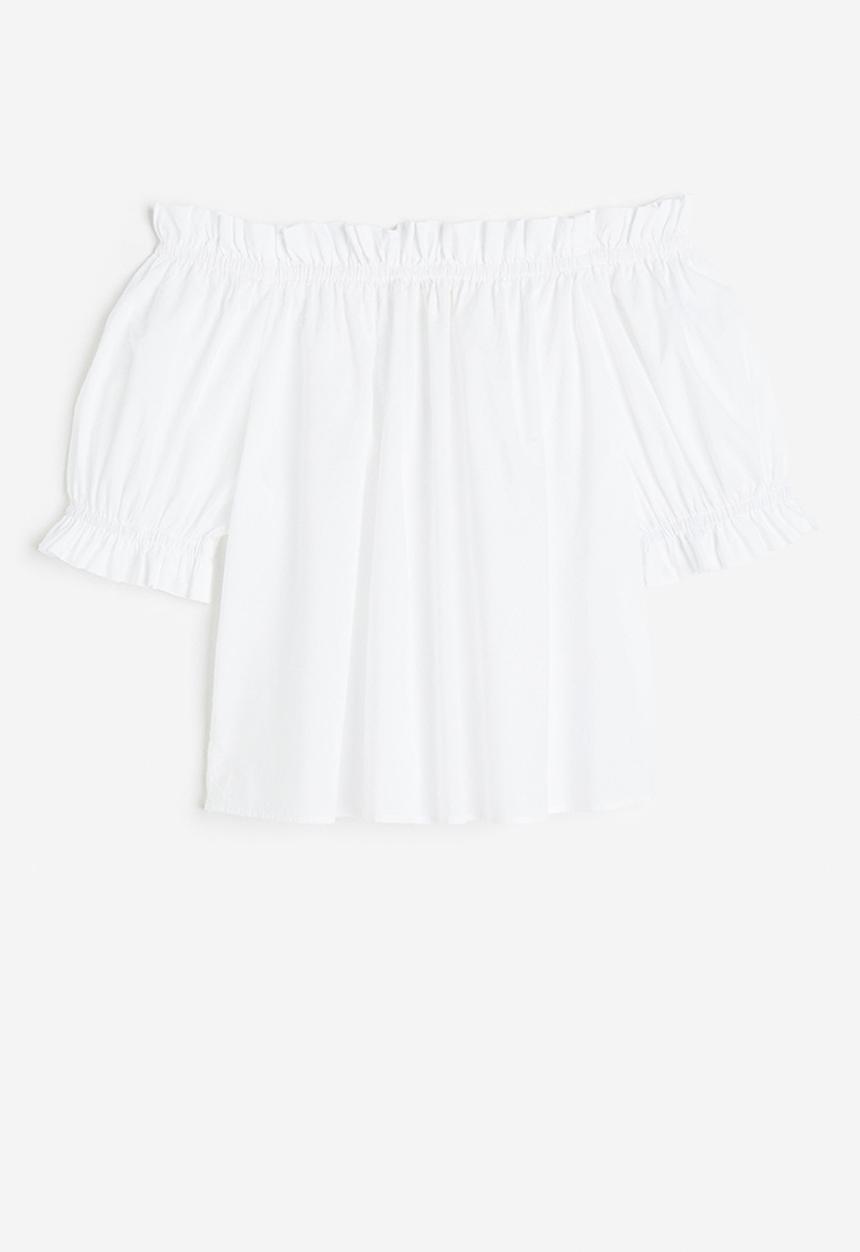 H&M - Frill-trimmed off-the-shoulder top - white