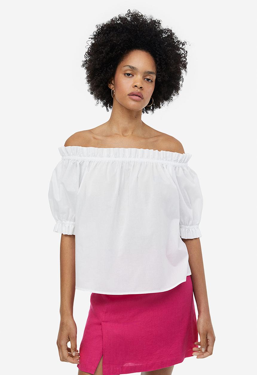 H&M - Frill-trimmed off-the-shoulder top - white